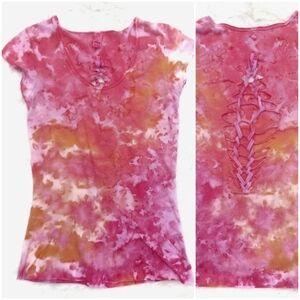 Prana open back tee pink and orange tie dye small